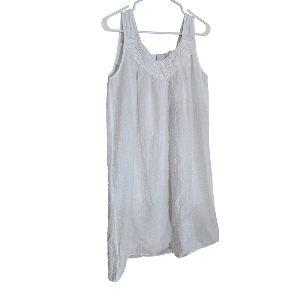 Taleen White Swiss Dot Cotton Nightgown Crochet Lace Trim Sleeveless Medium